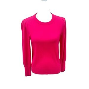 27 Miles Barbie hot Fuchsia pink cashmere Crew Neck Sweater puff sleeve small
